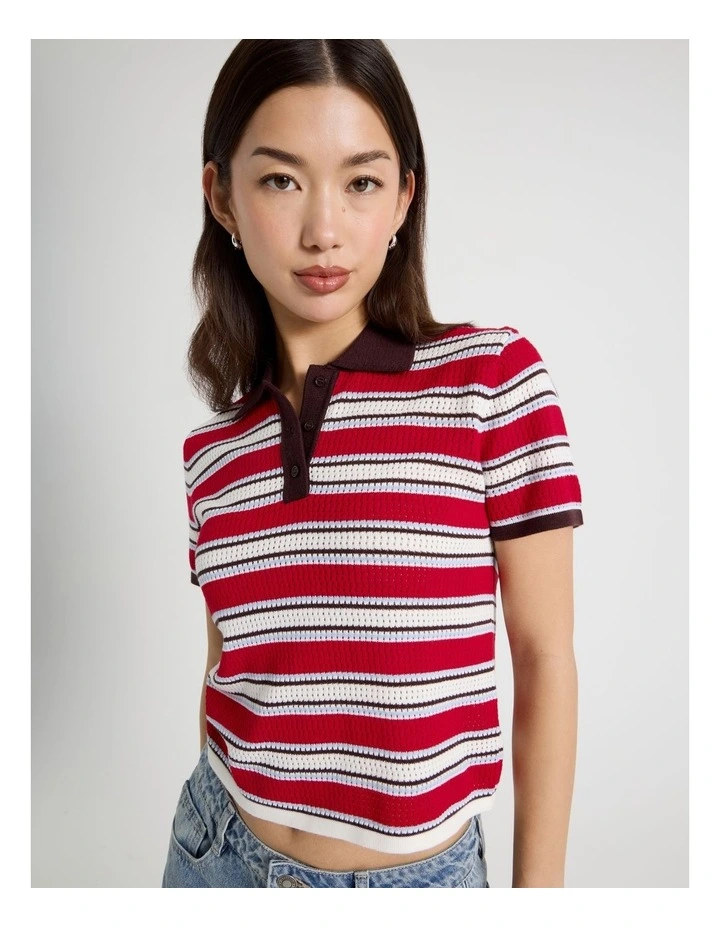 Knitted Polo in Red Stripe image 2