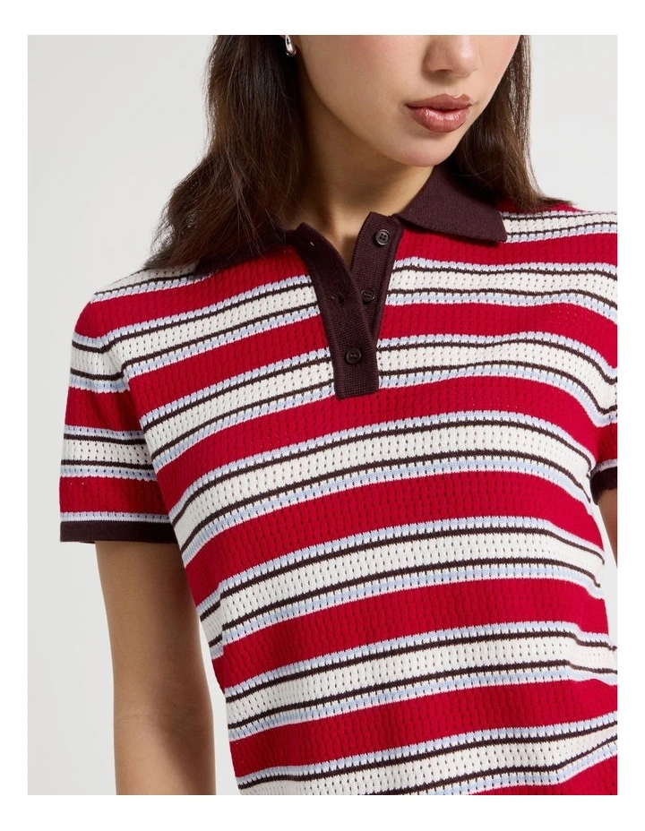 Knitted Polo in Red Stripe image 3