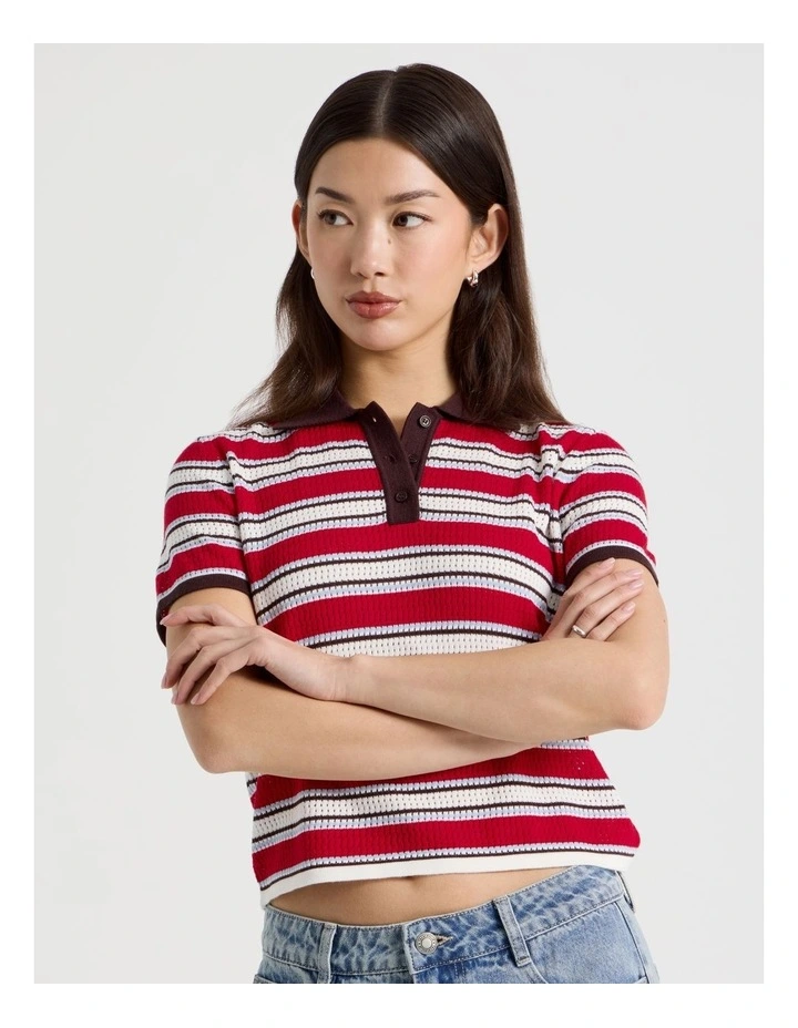 Knitted Polo in Red Stripe image 4
