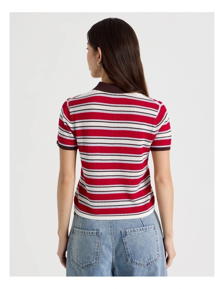 Knitted Polo in Red Stripe image 5