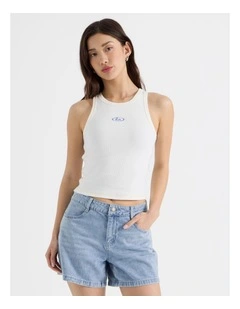 Contrast Stitch Tank in Snow White
