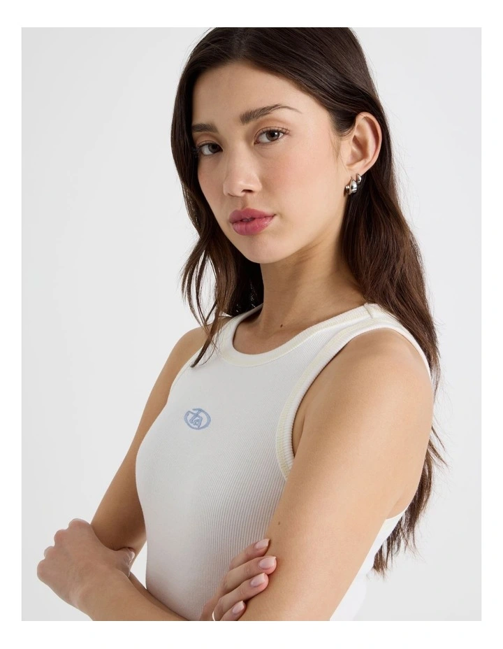 Contrast Stitch Tank in Snow White image 2