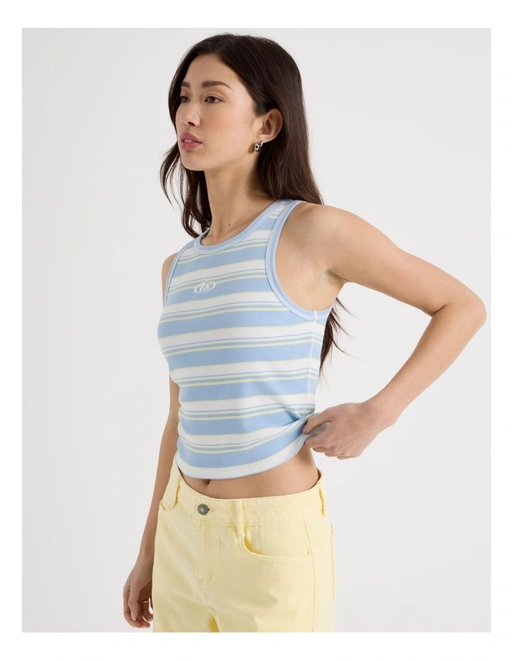 Contrast Stitch Tank in Chambray and Pale Yellow Stripe image 2