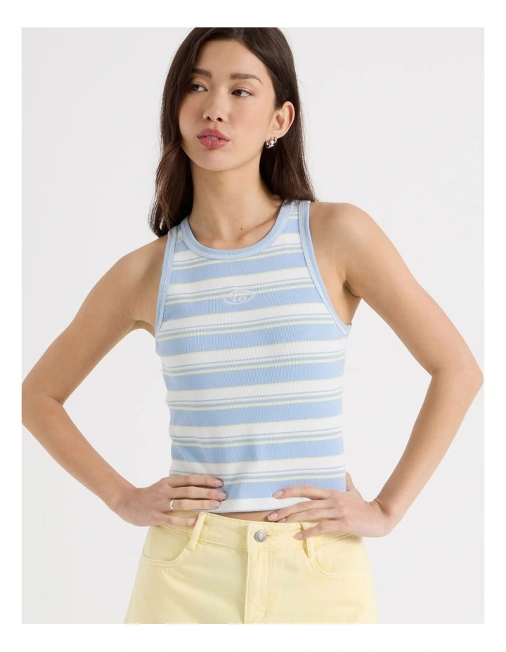 Contrast Stitch Tank in Chambray and Pale Yellow Stripe image 3
