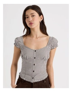 Button Front Shirt in Check Bracken Print