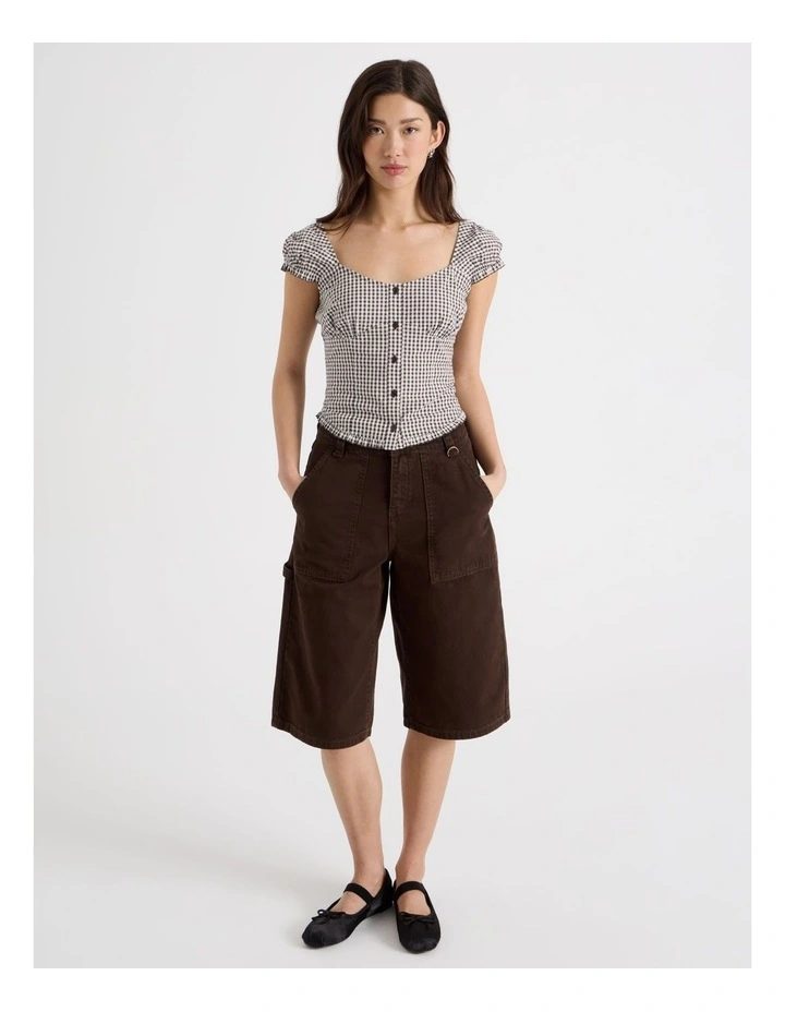 Button Front Shirt in Check Bracken Print image 2