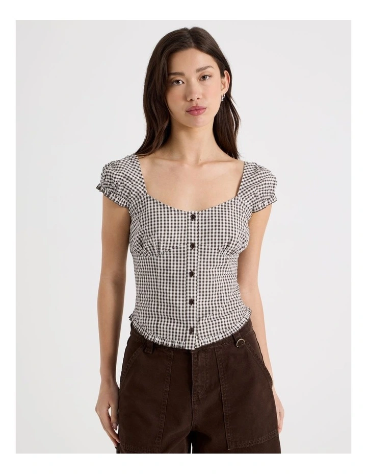 Button Front Shirt in Check Bracken Print image 3