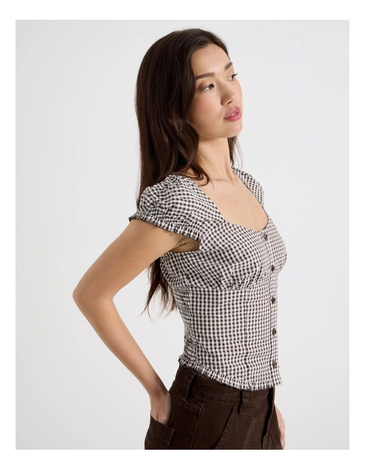 Button Front Shirt in Check Bracken Print image 4
