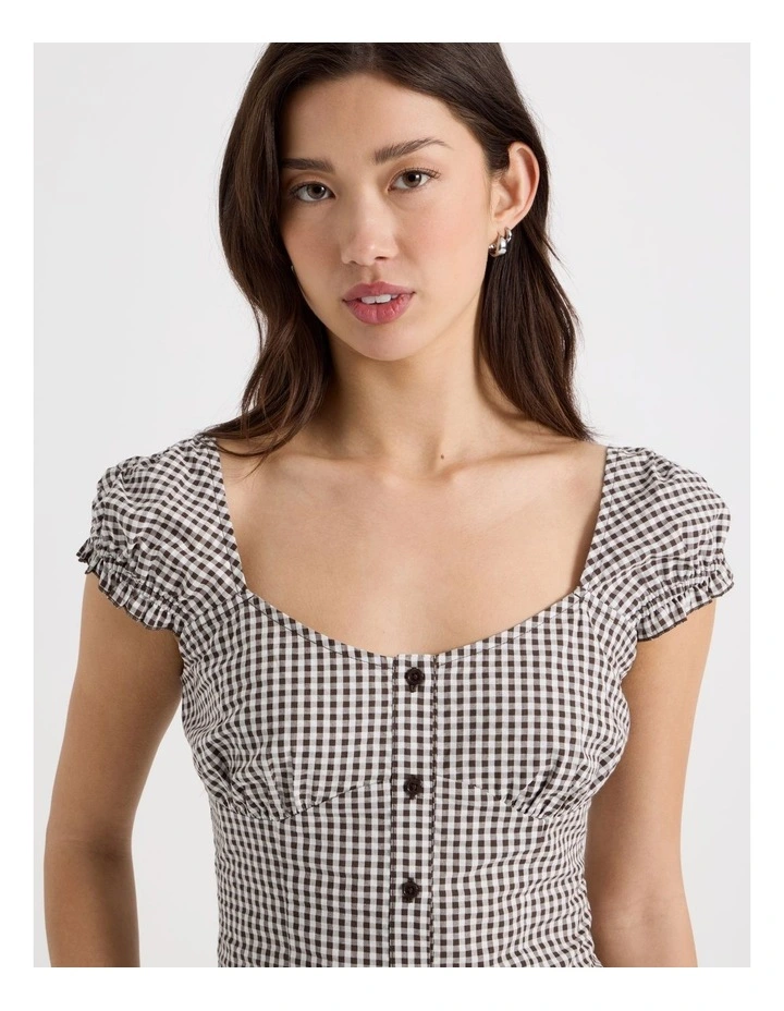 Button Front Shirt in Check Bracken Print image 5