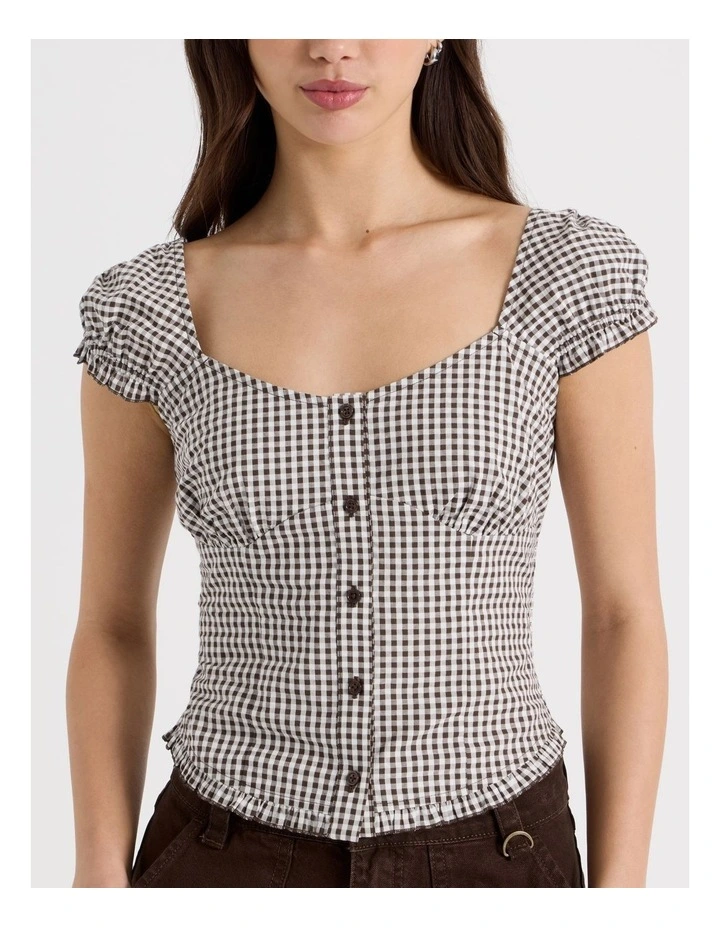 Button Front Shirt in Check Bracken Print image 7
