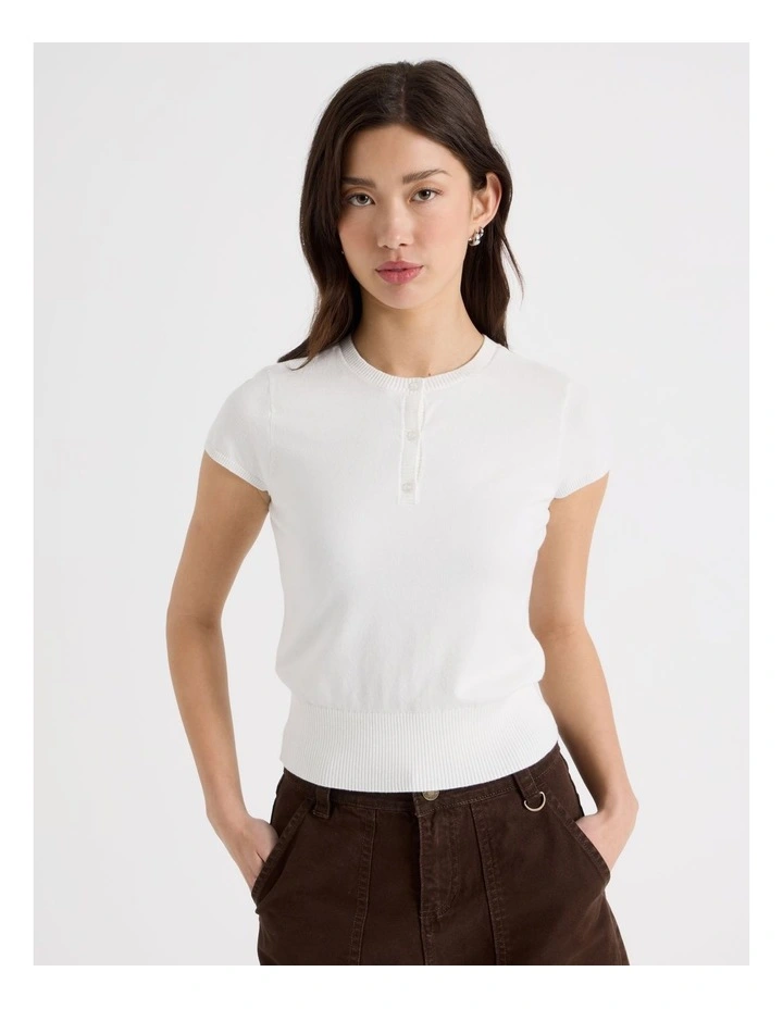 Short Sleeve Henley Knit in Snow White image 1