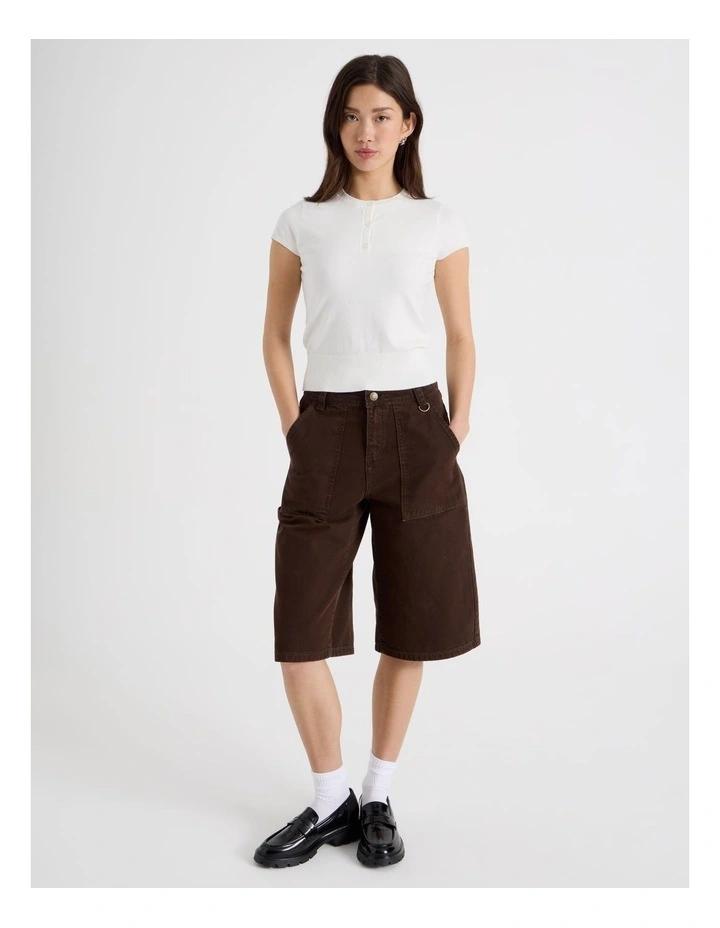 Short Sleeve Henley Knit in Snow White image 2