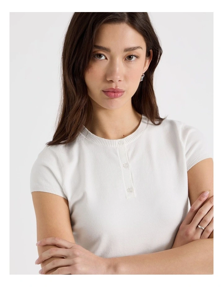 Short Sleeve Henley Knit in Snow White image 4