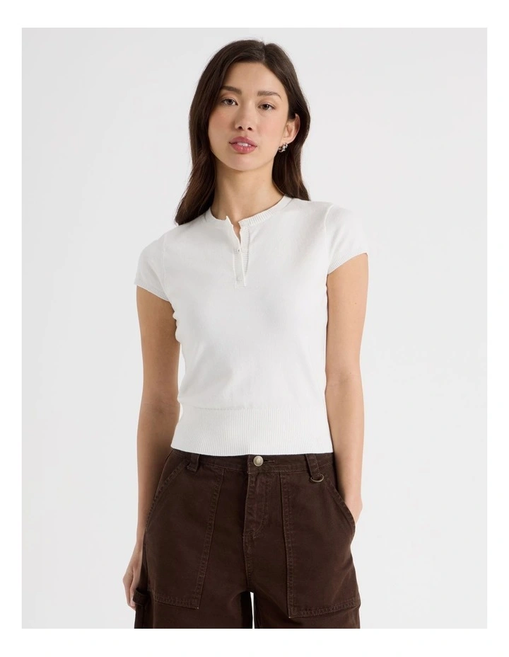 Short Sleeve Henley Knit in Snow White image 5