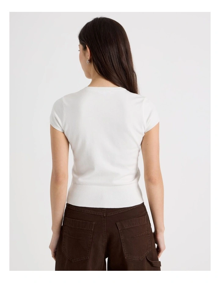 Short Sleeve Henley Knit in Snow White image 6