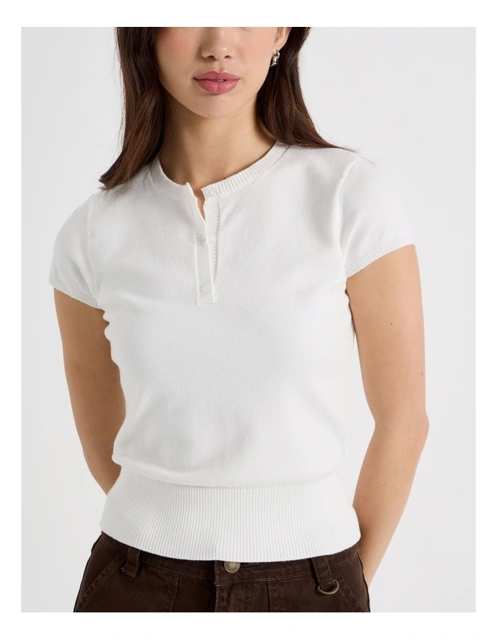 Short Sleeve Henley Knit in Snow White image 7