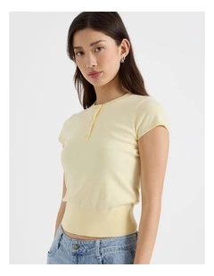 Short Sleeve Henley Knit in Pale Yellow