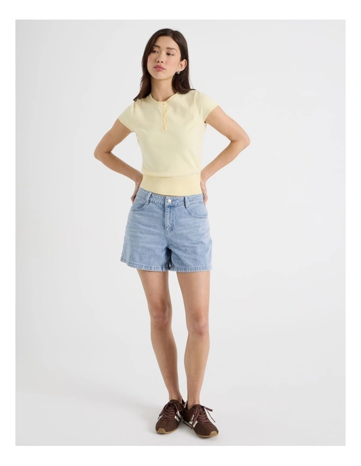 Short Sleeve Henley Knit in Pale Yellow image 3