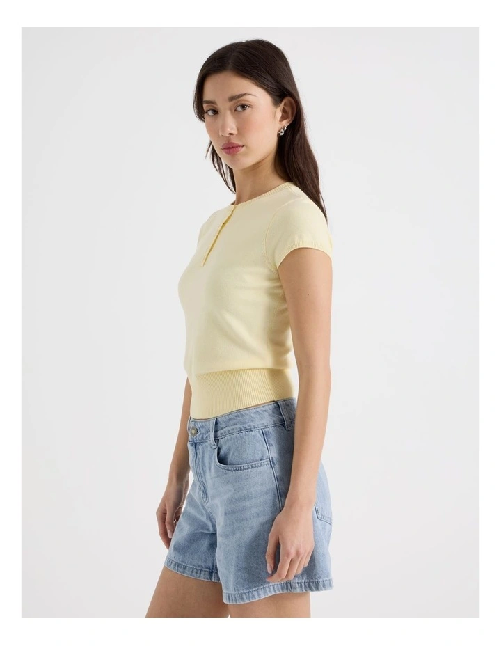 Short Sleeve Henley Knit in Pale Yellow image 4