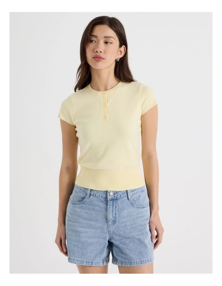 Short Sleeve Henley Knit in Pale Yellow image 5