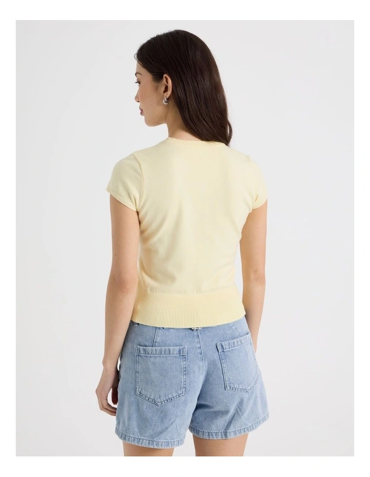 Short Sleeve Henley Knit in Pale Yellow image 6