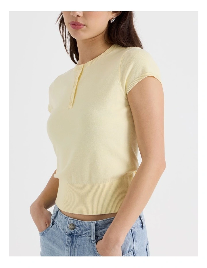 Short Sleeve Henley Knit in Pale Yellow image 7