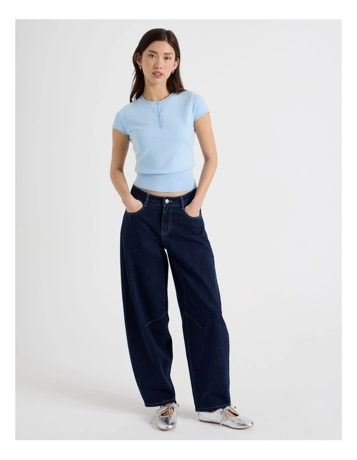 Short Sleeve Henley Knit in Sky Blue image 2