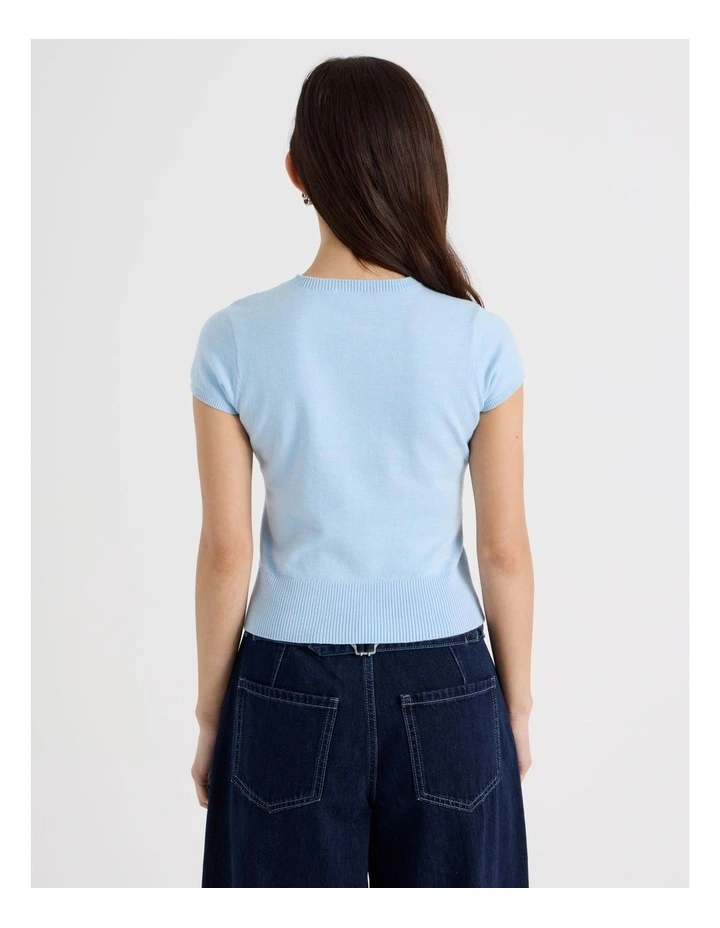 Short Sleeve Henley Knit in Sky Blue image 6