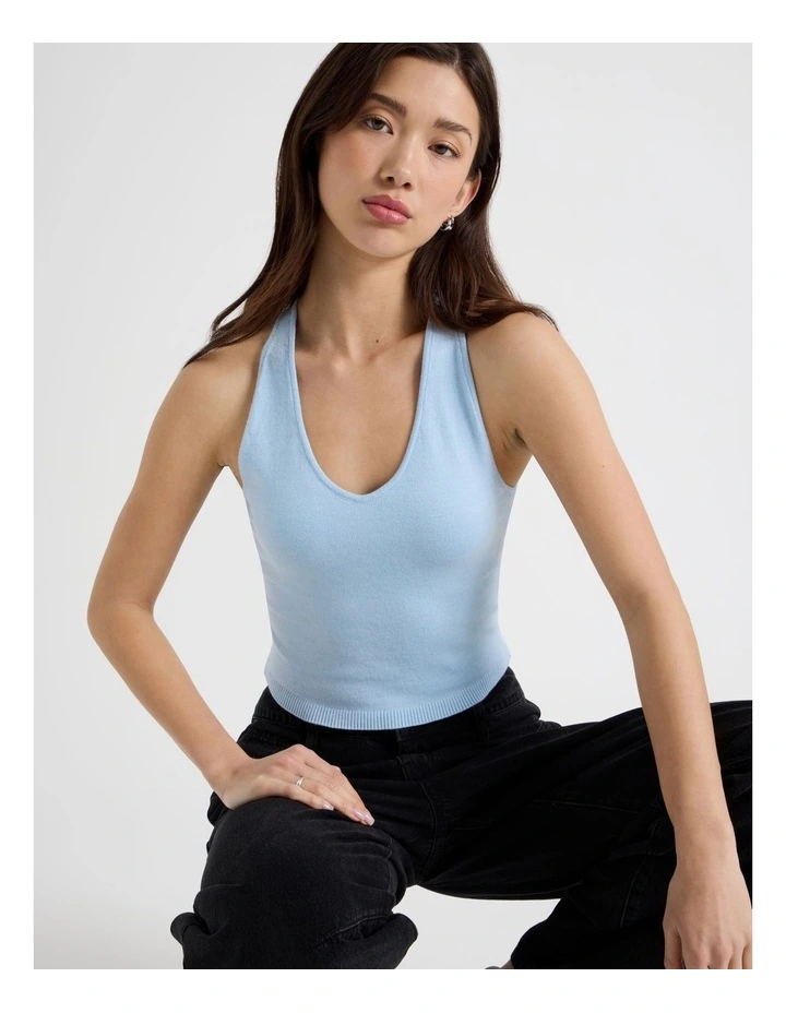 Scoop Neck Racer Top in Sky Blue image 2