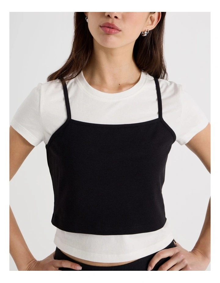Double Layer Tee in Black and White image 3
