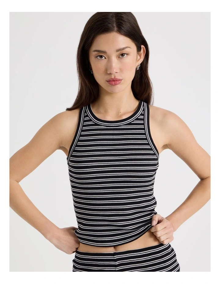 Racer Rib Tank in Black and White Stripe image 1