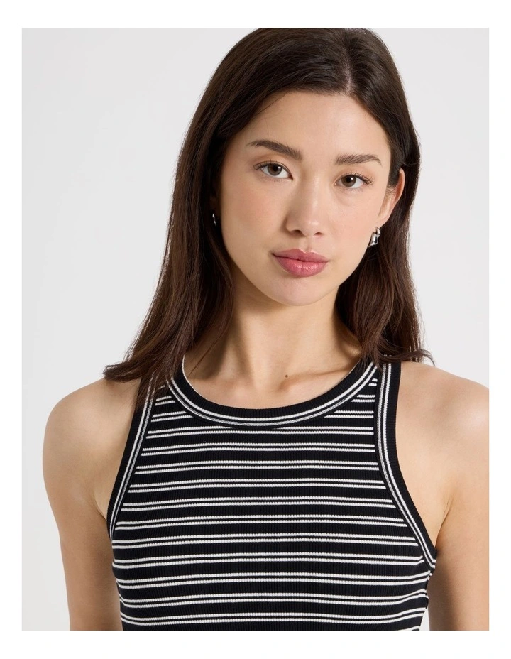 Racer Rib Tank in Black and White Stripe image 2