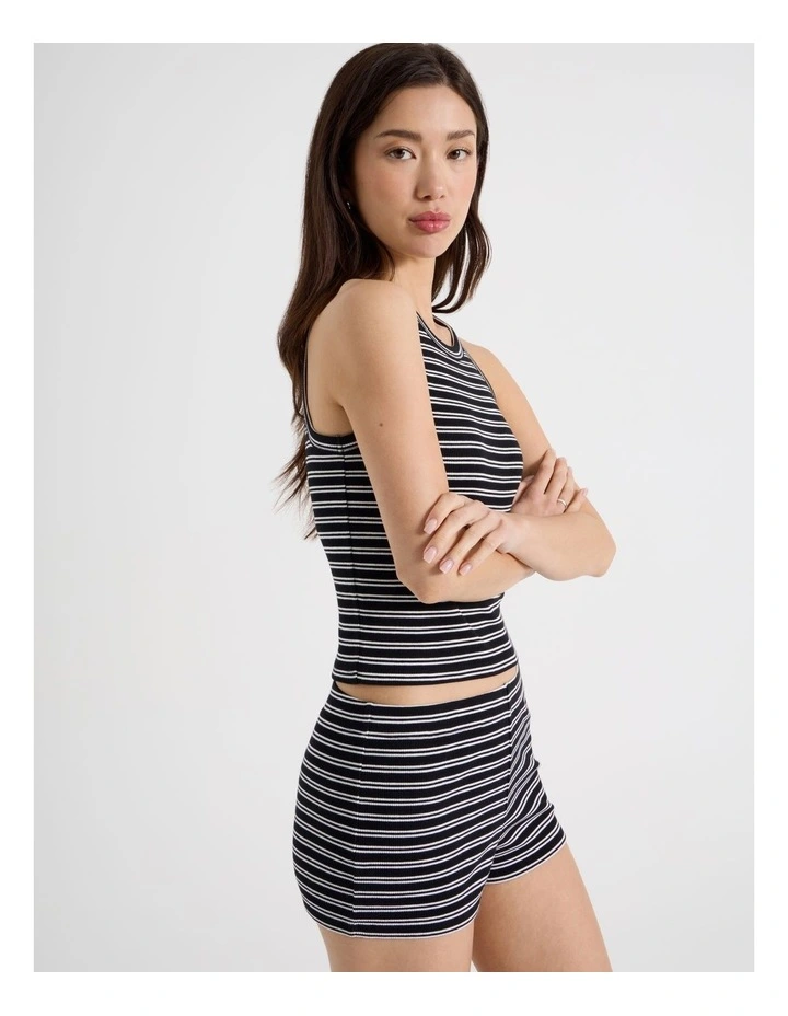 Racer Rib Tank in Black and White Stripe image 3