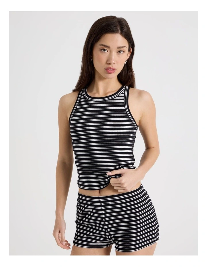 Racer Rib Tank in Black and White Stripe image 5