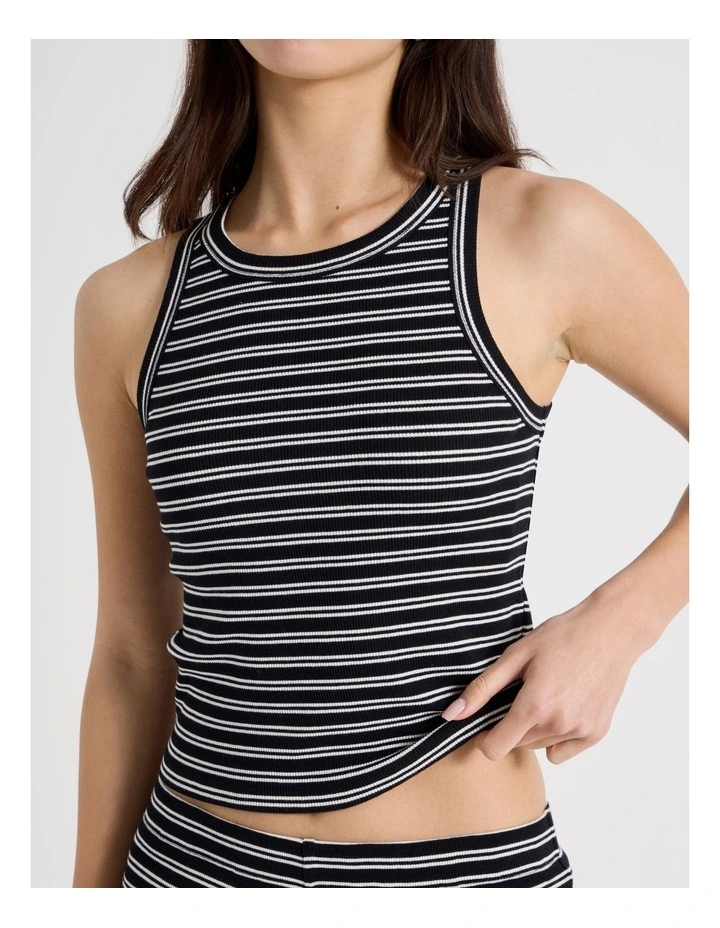 Racer Rib Tank in Black and White Stripe image 7