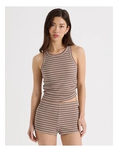 Racer Rib Tank in Brown and Cream Stripe