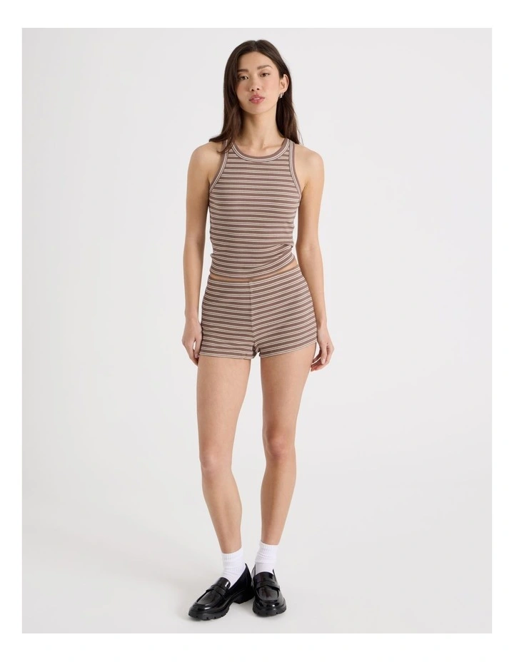Racer Rib Tank in Brown and Cream Stripe image 2