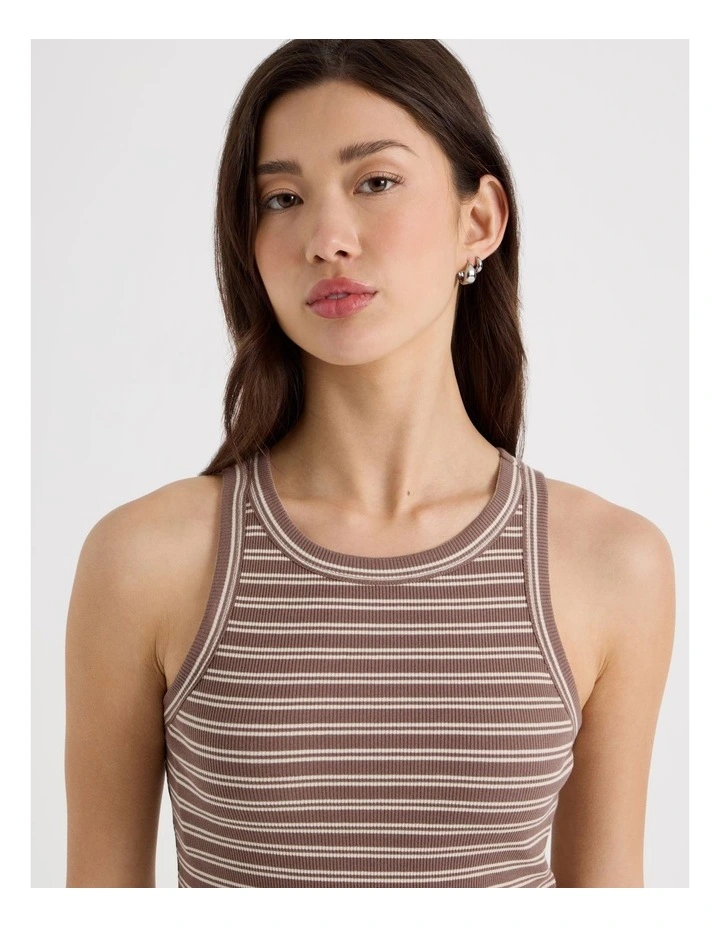 Racer Rib Tank in Brown and Cream Stripe image 3