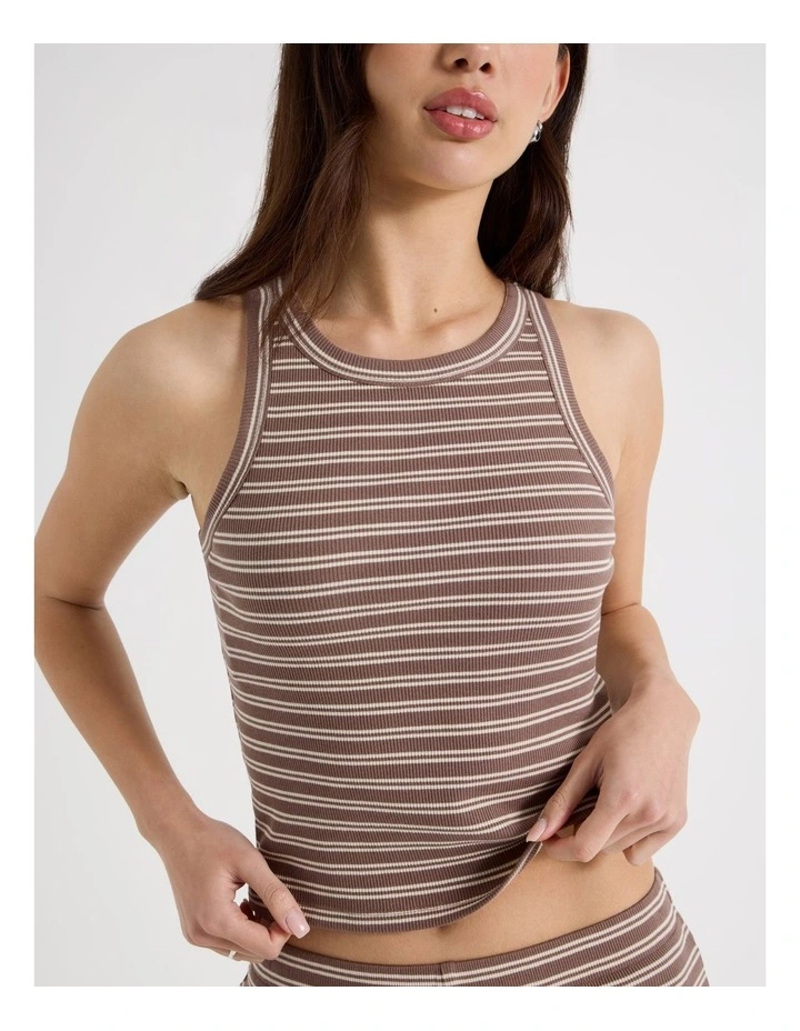 Racer Rib Tank in Brown and Cream Stripe image 4