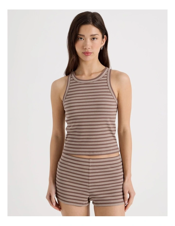 Racer Rib Tank in Brown and Cream Stripe image 5