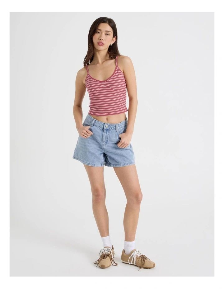 Rib Singlet Top in Red and White Stripe image 2