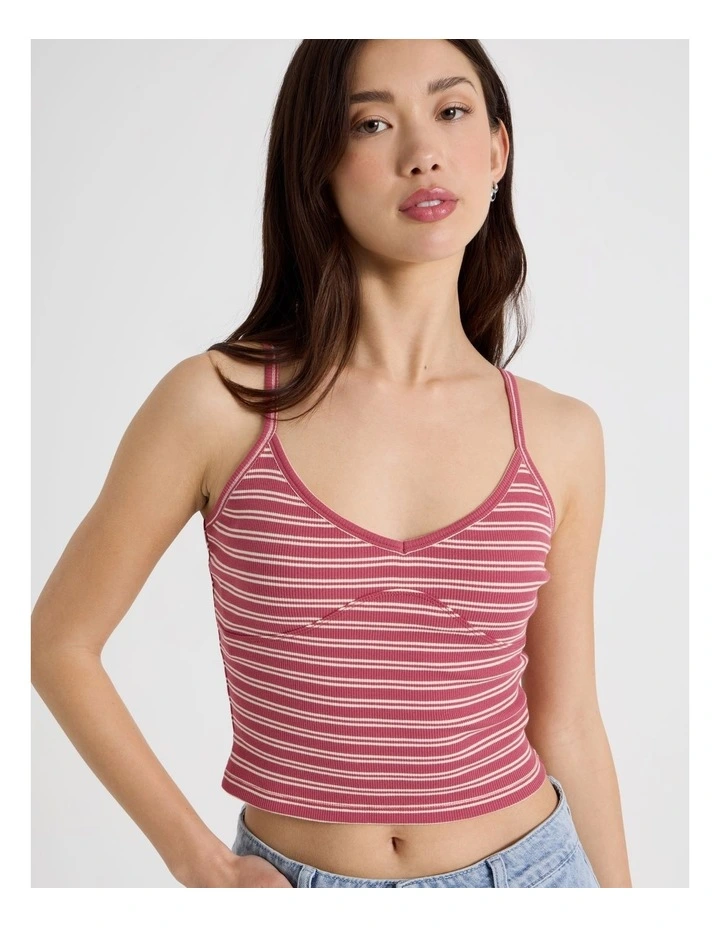 Rib Singlet Top in Red and White Stripe image 3