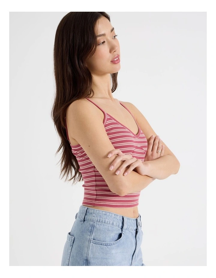 Rib Singlet Top in Red and White Stripe image 4