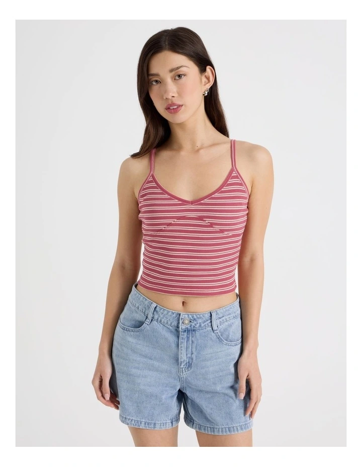 Rib Singlet Top in Red and White Stripe image 5