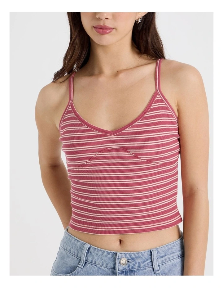 Rib Singlet Top in Red and White Stripe image 7