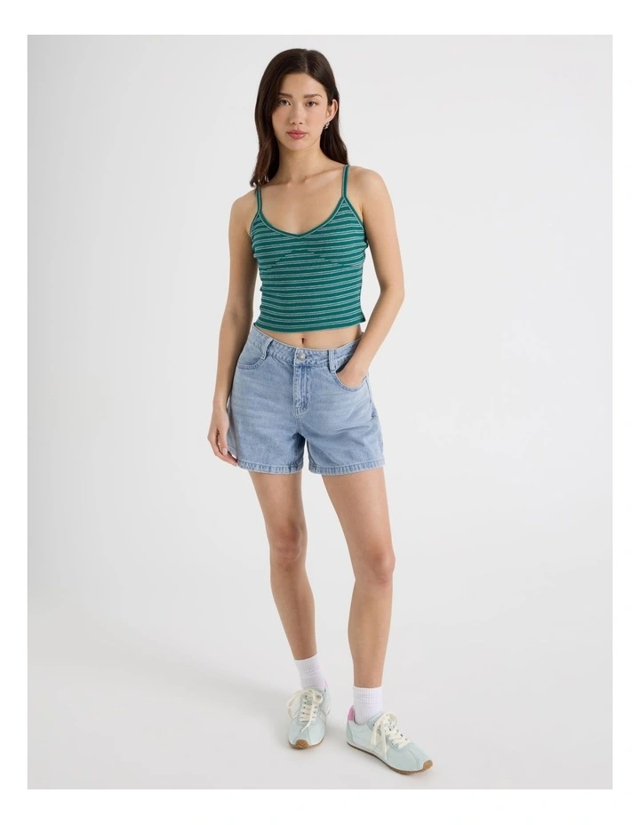 Rib Singlet Top in Green and Grey Stripe image 4