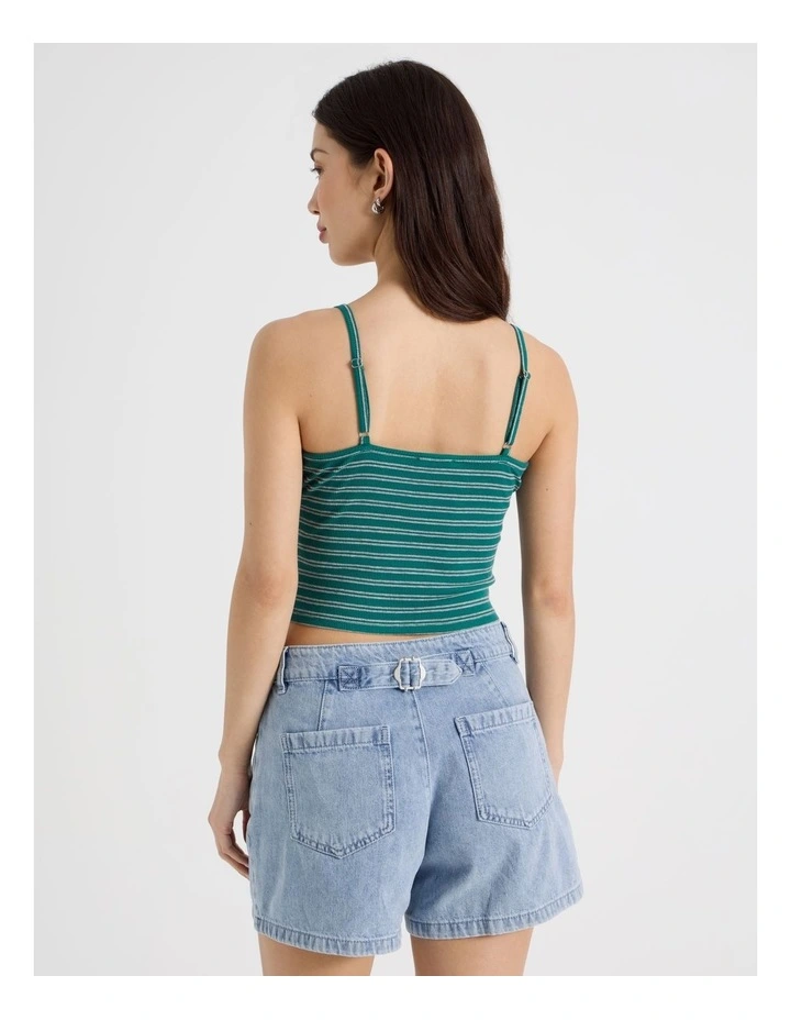 Rib Singlet Top in Green and Grey Stripe image 6