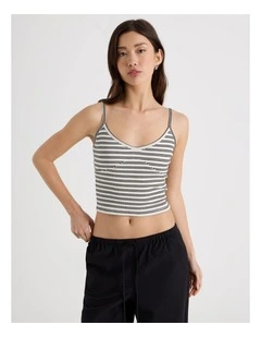 Rib Singlet Top in White and Black Stripe