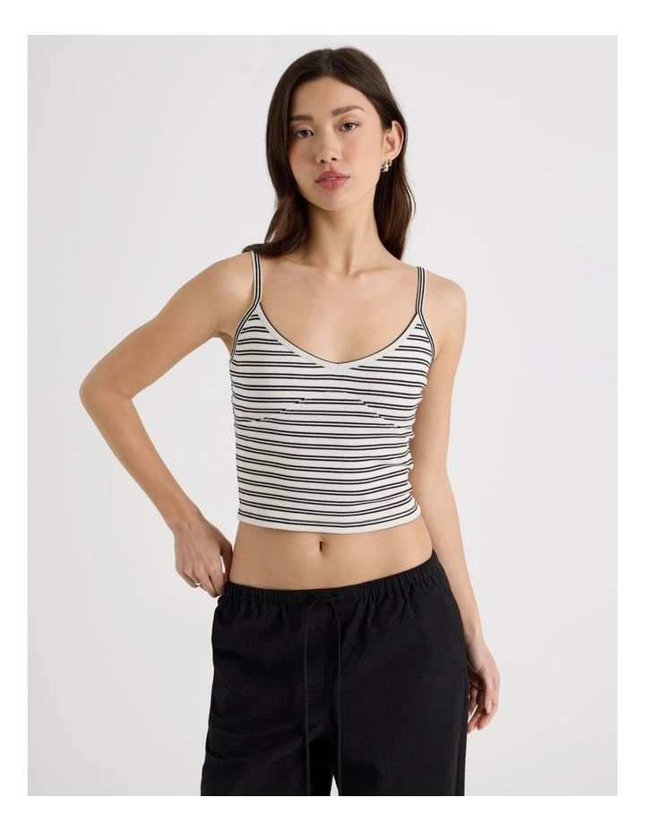 Rib Singlet Top in White and Black Stripe image 1