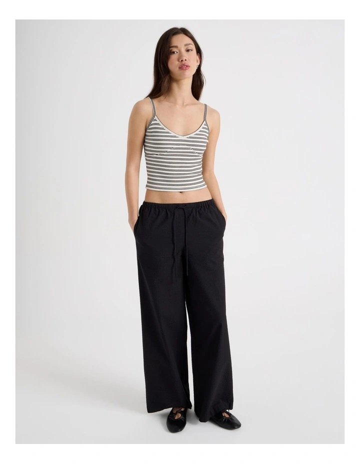 Rib Singlet Top in White and Black Stripe image 2